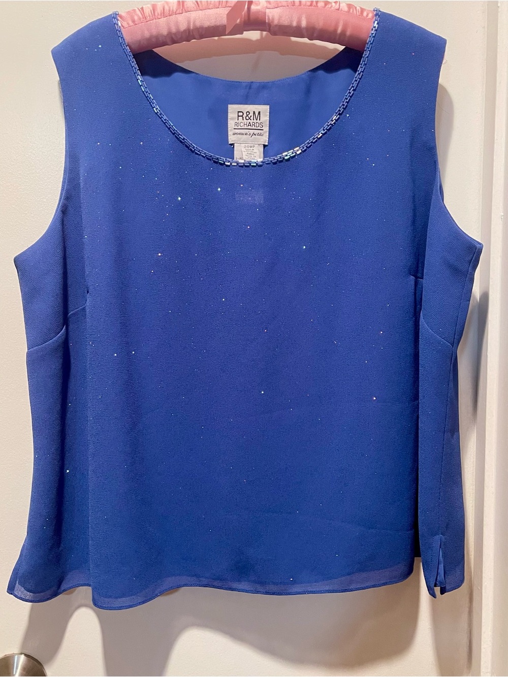 R&M Richards Cobalt Blue Sleeveless Beaded Round Neck Top 20 WP